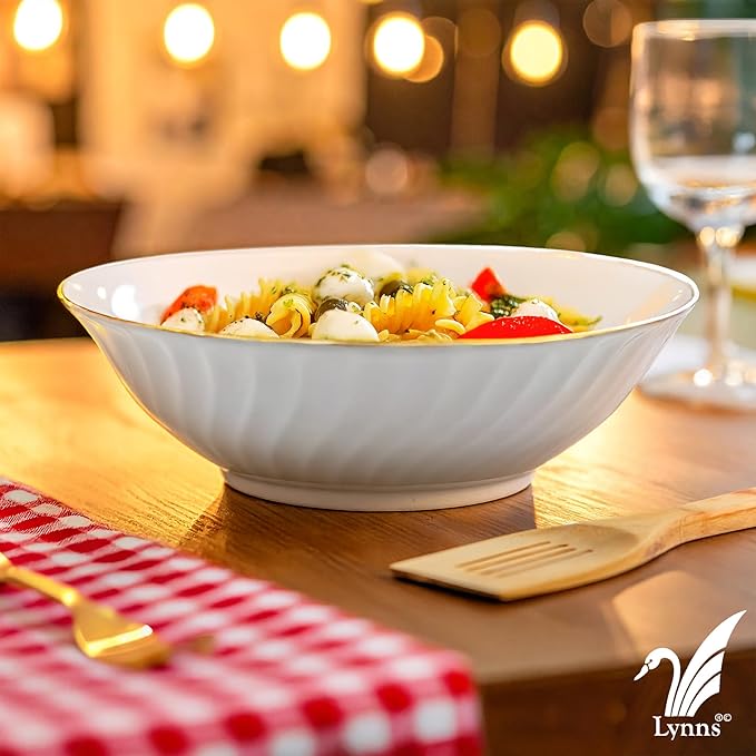 Lynns Paradise Imperial Gold 9-Inch Big Bowl, Set of 3, White; 24K Gold Trim, Embossed Swirl, Colorful Floral Print, Porcelain