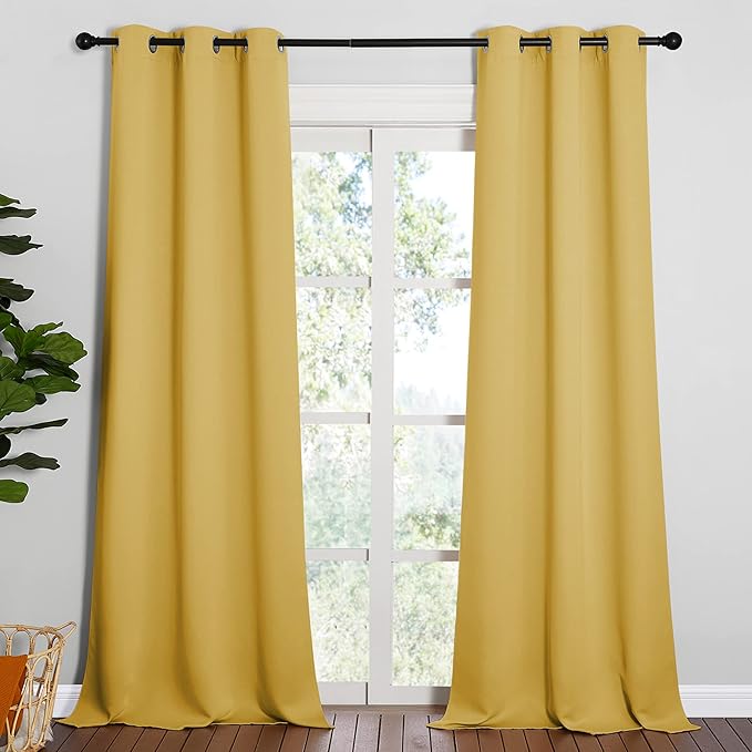NICETOWN Yellow Blackout Drapes - Window Treatment Light Blocking Privacy Curtain Panels for Home Decoration (Set of 2, 42 inches by 95-inch)