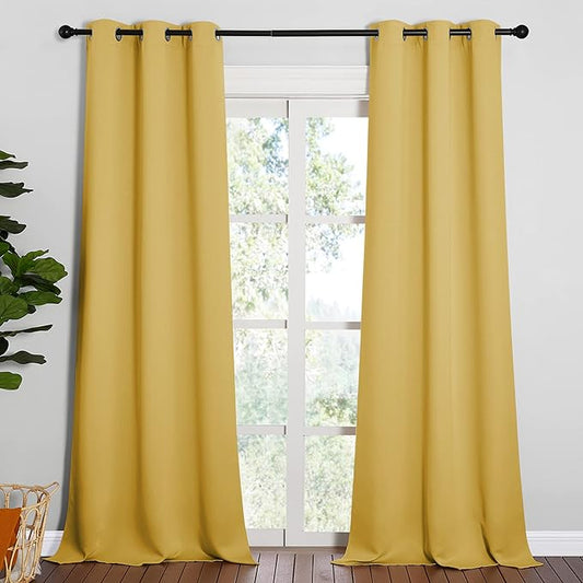 NICETOWN Yellow Blackout Drapes - Window Treatment Light Blocking Privacy Curtain Panels for Home Decoration (Set of 2, 42 inches by 95-inch)