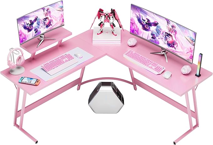 Homall Pink L Shaped Gaming Desk Computer Corner PC Desk Table with Large Monitor Stand for Home Office Studying Writing Workstation, Gift for Girls and Women (Pink, 51 Inch)