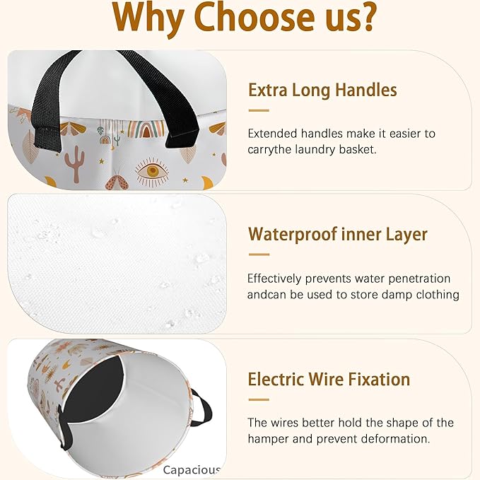 Laundry Hamper, Boho Moon Star Sun Mystical Laundry Basket,Waterproof Foldable Storage Bin for Bedroom,Clothes Organizer Basket,Toys Box 16x20 Inch