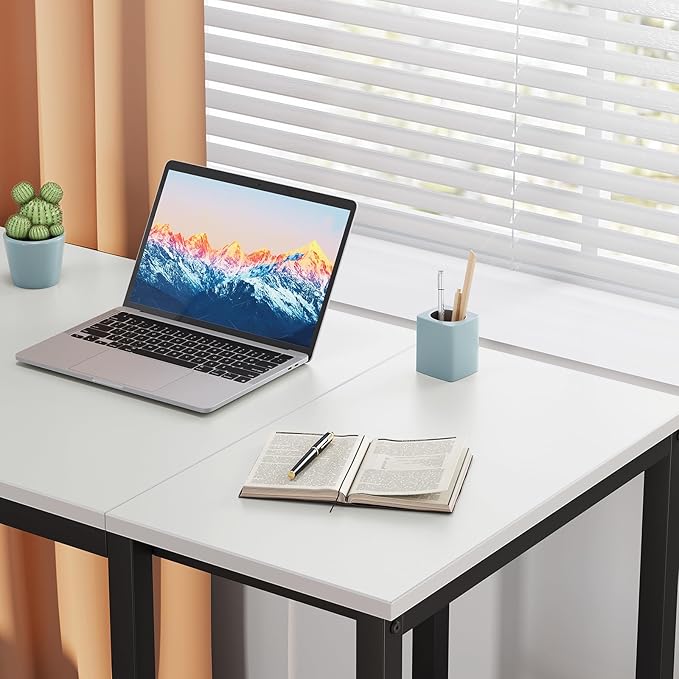 SINPAID Computer Desk 47 inches with 2-Tier Shelves Sturdy Home Office Desk with Large Storage Space Modern Gaming Desk Study Writing Laptop Table, White Desk