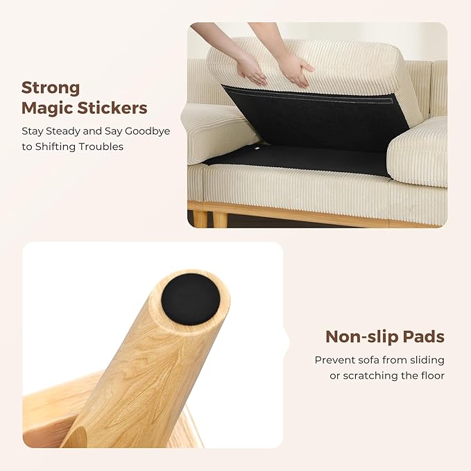 Vesgantti 97" Modular Sectional Sofa Beige, L-Shaped Couch with Movable Ottoman, Comfy Corduroy Couch with Spring Cushion, Modular Sofa with Deep Seat for Living Room, Bedroom and Apartment