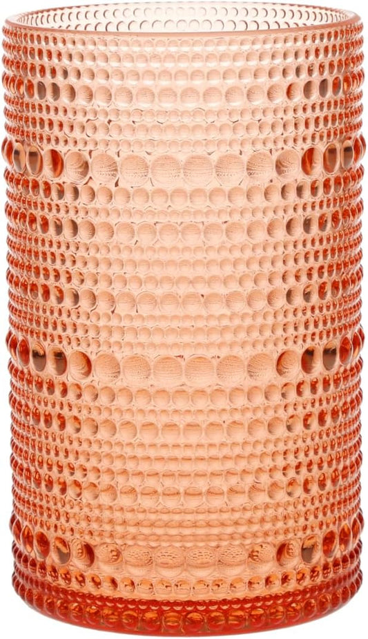 FORTESSA Orbetto Outdoor Hobnail Plastic Drinkware, 13 Ounce Iced Beverage Cocktail Glass (Set of 4), Break-Resistant Acrylic Drinkware Collection, Coral Blush