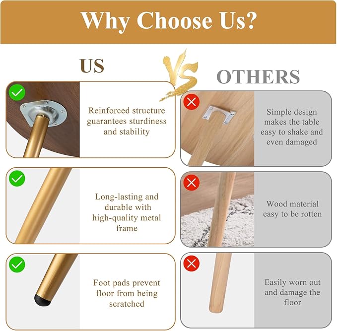 danpinera Round Side Table, Metal Legged Accent Table with Wooden Tray, Small Round End Table for Living Room, Bedroom, Nursery, Brown & Gold