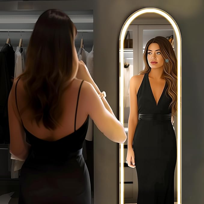 OLIXIS 16"×60" Arched Full Length Mirror with Light, LED Floor Full Body Mirror with 3 Color Lighting