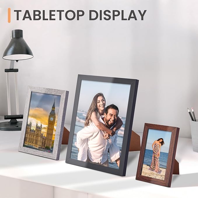 upsimples 10 Pack Picture Frames Collage Wall Decor for Mounting or Tabletop Display, Photo Gallery Frame Set for Family, Multi Sizes Including 8x10, 5x7, 4x6, Black Gray Brown