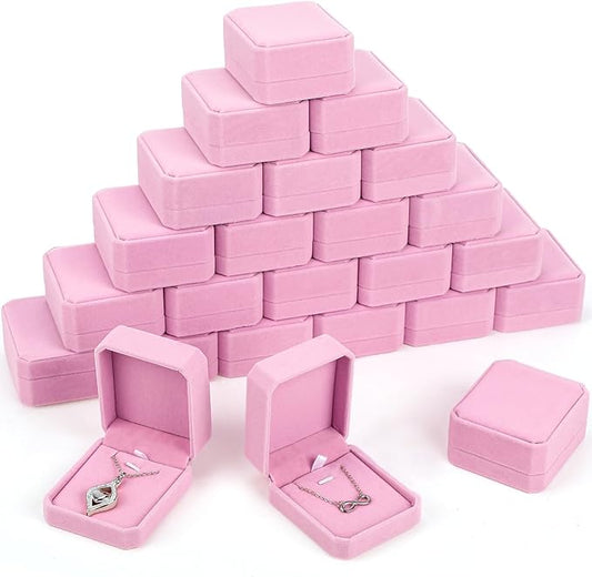 Sureio 24 Pcs Velvet Necklace Ring Boxes Bulk Earring Pendant Jewelry Gift Display Case for Proposal Anniversary Wedding Engagement Birthday Gift(Pink)
