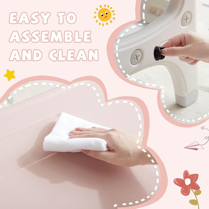 Kids Table and Chair Set, Plastic Children Activity Table with 2 Chairs, Toddler Table and Chair Set for Reading, Drawing, Snack Time, Arts Crafts, Preschool, Gift for Boys Girls