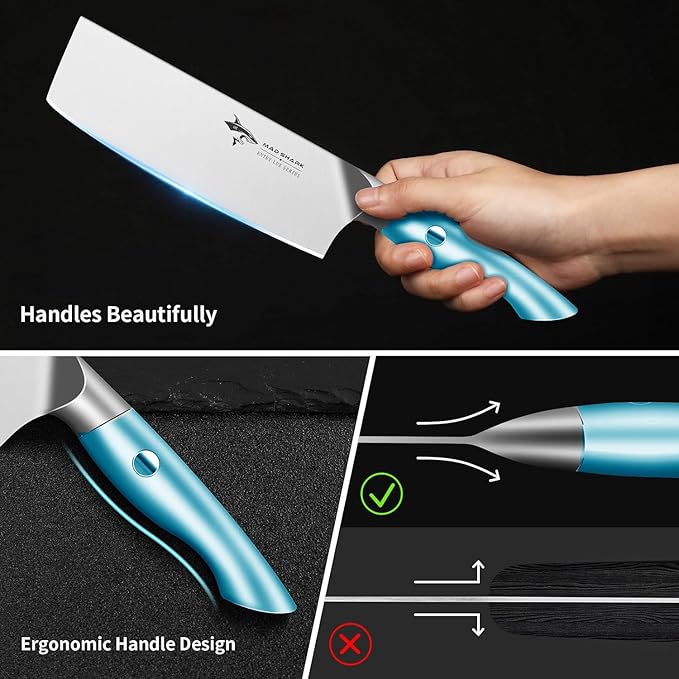 MAD SHARK Nakiri Chef Knife 7 Inch Vegetable Knives, Ultra Sharp Knife, Multipurpose Chopping Knife with Precision and Beauty, for Home and Kitchen, Unique gift for Family with Box，Blue