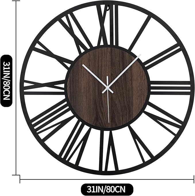 LEIKE Extra Large Wall Clocks,Silent Little Ticking,Battery Operated Vintage Round Modern Wood Wall Clock for Living Room, Bedroom,Farmhouse,Office Home Decor-32 Inch(Black-Roman Numerals)