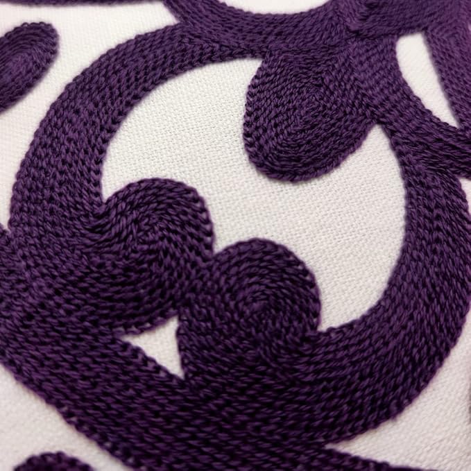 Alysheer Embroidered Decorative Throw Pillow Covers 18"x18" Set of 2 Pieces, Classic Boho Mandala Knit Pattern, Durable 100% Cotton Canvas Cushion Cases for Sofa Couch Living Room (Dark Purple)