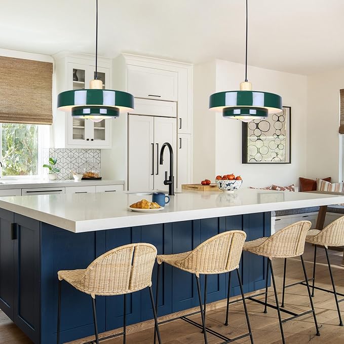 Plug in Pendant Light Green Modern Pendant Lamp E26 Vintage Hanging Light Fixture with 14ft Cord On/Off Switch for for Dining Room Bedroom Living Room Kitchen Island