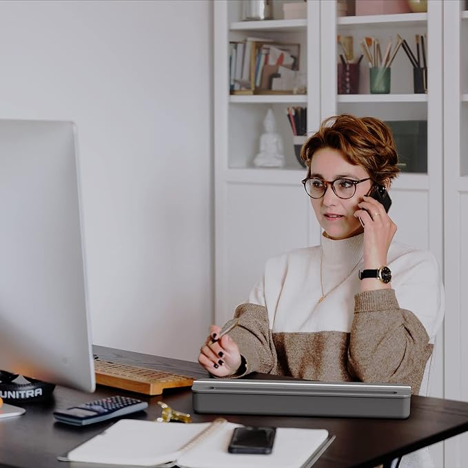 TOWON Small Tilted Desktop Glass Whiteboard, Notepad Computer Keyboard Stand with Dry Erase Board Surface, Desk Organizers with Accessories for Office, Home, School Supplies, Gray, 17 x 6 Inches