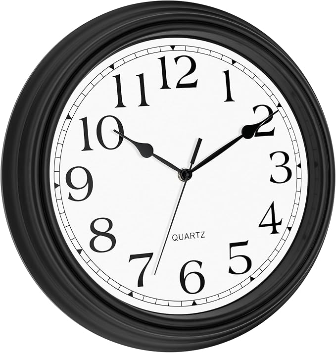 Foxtop 14 Inch Wall Clock Battery Operated Silent Non-Ticking Round Classic Vintage Retro Wall Clock Decorative for Living Room Kitchen Home Office (Black)