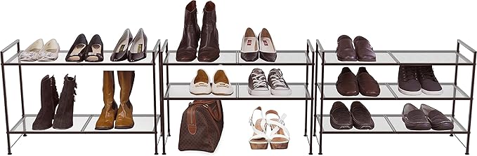 SIMPLE HOUSEWARE 3-Tier Stackable Mesh Shoe Rack, Bronze