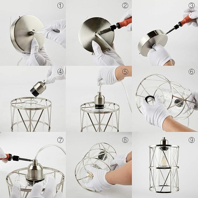 Modern Mini Pendant Light with Clear Glass, Brushed Nickel Transitional Metal Pendant Lighting Fixture for Kitchen Island Sink Dining Room Bar