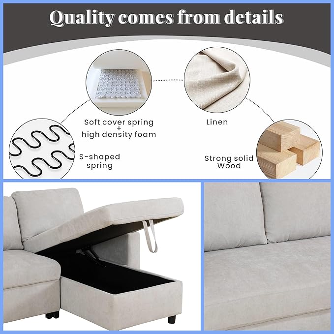 FONTOI Sofa Bed Pull Out Couch, Convertible L Shaped Sleeper Sofa with Storage Chaise, Modern Lounge Small Sectional Couches for Living Room Small Spaces, Grey