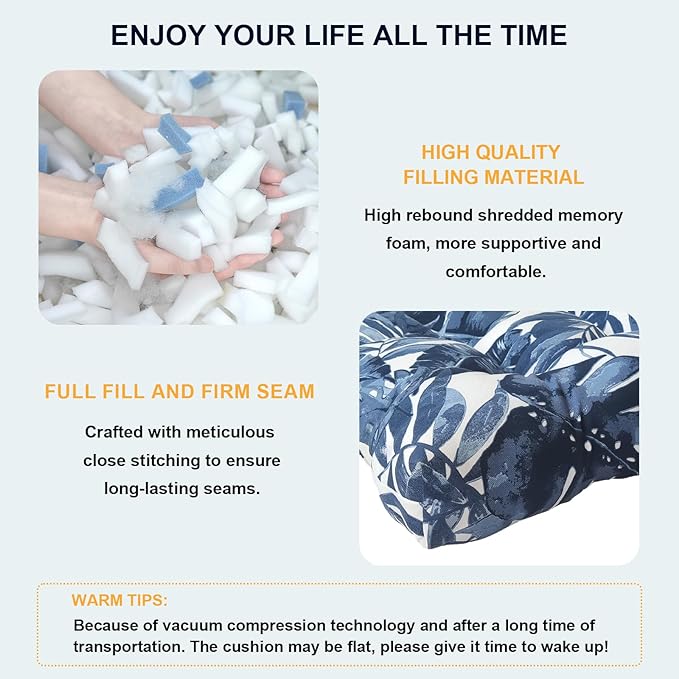 Set of 2 Outdoor High Back Chair Cushions 44"x 22",Water Repellent Rocking Seat Cushions Replacement, Seat/Back Chair Cushions for Patio,Porch,Balcony and Indoor - Palm Blue