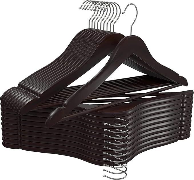Utopia Home Premium Wooden Hangers 20 Pack - Durable & Slim Coat Hanger - Suit Hanger with 360-Degree Rotatable Hook - Wood Hangers with Shoulder Grooves (Brown Color)