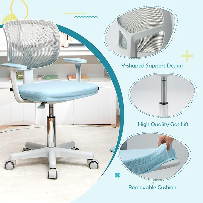 HONEY JOY Kids Desk Chair, Height Adjustable Children Study Chair, Swivel Mesh Task Student Chair, Universal Casters, Child Computer Desk Chair for Boys Girls Age 3-10 (Blue)