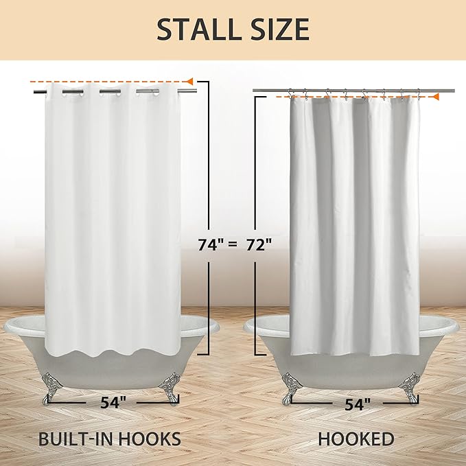 River Dream No Hook Microfiber Shower Curtain 54" Wide - Soft Stall Size Hotel Style Fabric Shower Curtain for Bathroom, Waterproof & Machine Washable, White, 54x74