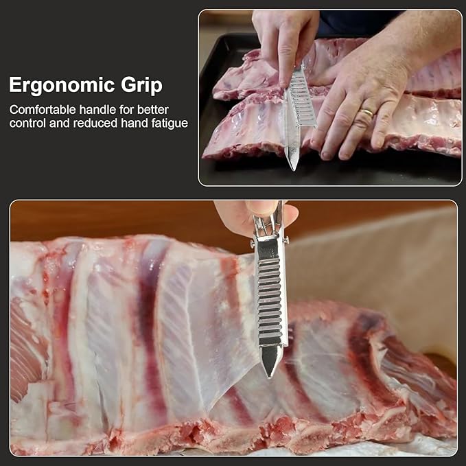Rib Membrane Removal Tool, BBQ Rib Skinner, Stainless Steel Rib Membrane Remover Tool, Ergonomic Design for Effortless BBQ Rib Preparation, Dishwasher Safe Barbecue Accessories