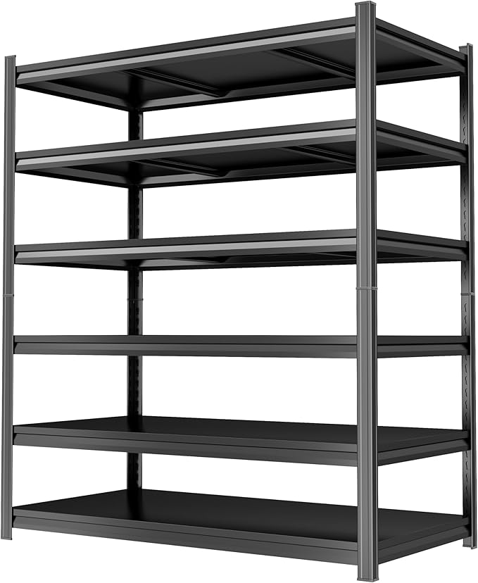 78" H Garage Shelving Unit 3000Lbs Adjustable Metal Storage Rack Shelf, Tool-Free Assembly, Black Shelves for Garage Storage Shelf for Basement, Pantry, Warehouse, 39.4" W × 19.7" D × 78" H