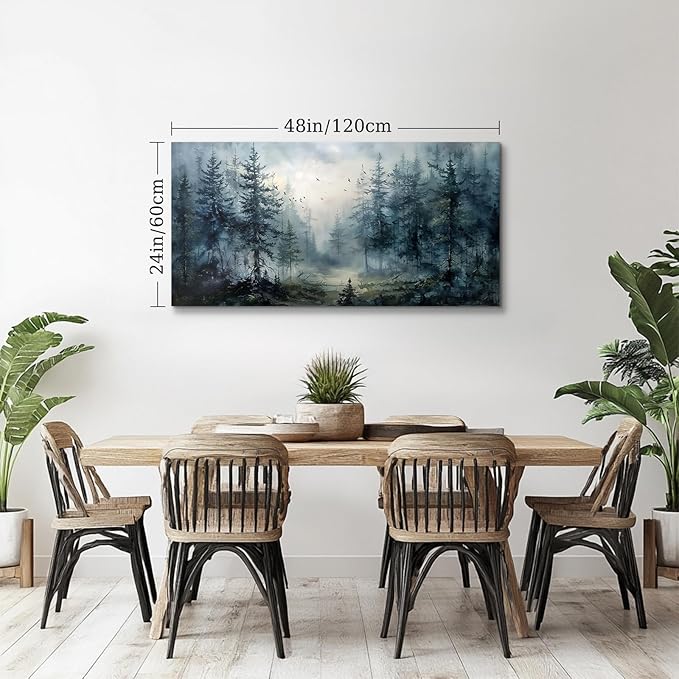 SERIMINO Large Wall Art for Living Room, Landscape Canvas Prints Paintings, Foggy Forest Pictures Wall Decor Aesthetic, Pine Trees Modern Home Decor, Bedroom Bathroom Office Artwork 24"X48"