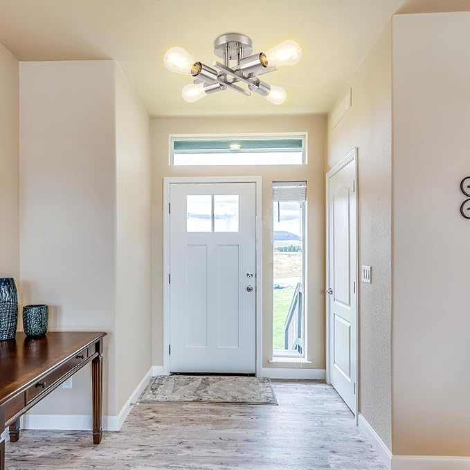 WILON Semi Flush Mount Ceiling Light Fixture, Modern Flush Mount Ceiling Lights, 4-Light Brushed Nickel Sputnik Ceiling Light Fixture with E26 Bulb Base for Hallway Farmhouse Kitchen Bedroom