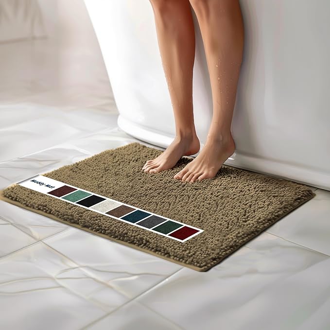 Muddy Mat Chenille Bathroom Rugs Quick Dry Microfiber Mats Non Slip Washable, Extra Thick, Soft and Highly Absorbent Bath Mats for Bathroom, Kitchen, and Shower Floor - Beige Medium 30"X19"