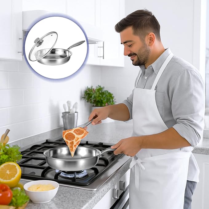 Tri-Ply Stainless Steel Frying Pan Set, 10 Inch and 11Inch, Induction Ready Egg Pan Stainless Cooking Pans with Lid, Dishwasher Safe, Oven Safe