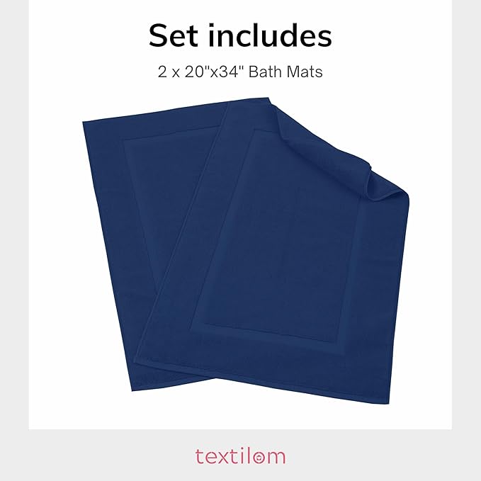 TEXTILOM Luxury 2 Pack Banded Cotton Bath Mats for Bathroom Floor [ Hotel, Spa, Tub, Shower Bath Mat Floor Towel Set ], Machine Washable & Soft & Absorbent & Quick Dry (20''x34'')- Navy
