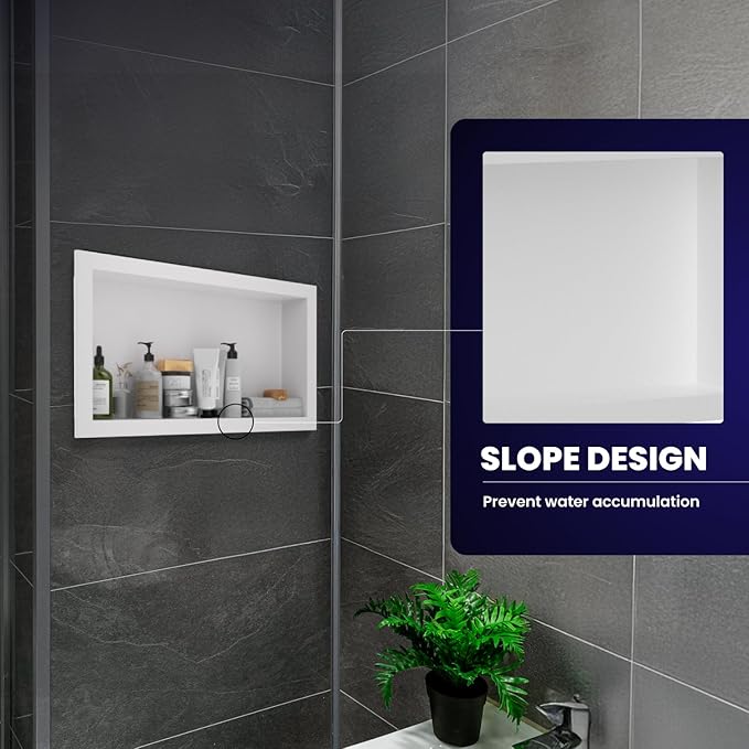 Stainless Steel Shower Niche 12" X 24"，Single Shelf Niches Bathroom Shelf Recessed Wall Niche No Tile Needed Shower Shelf for Bathroom Storage (White, 12 x 24)