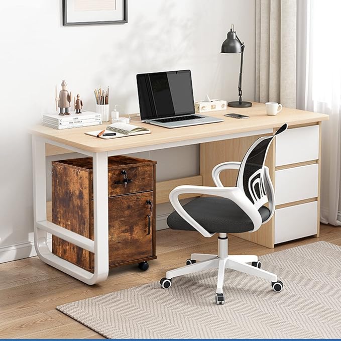 Mobile File Cabinet with Lockable Drawer & Door, Under Desk Storage Cabinet with 360°Swivel Wheels, Wooden Stationery Storage Cabinet for Legal/Letter/ A4 Documents (Brown)