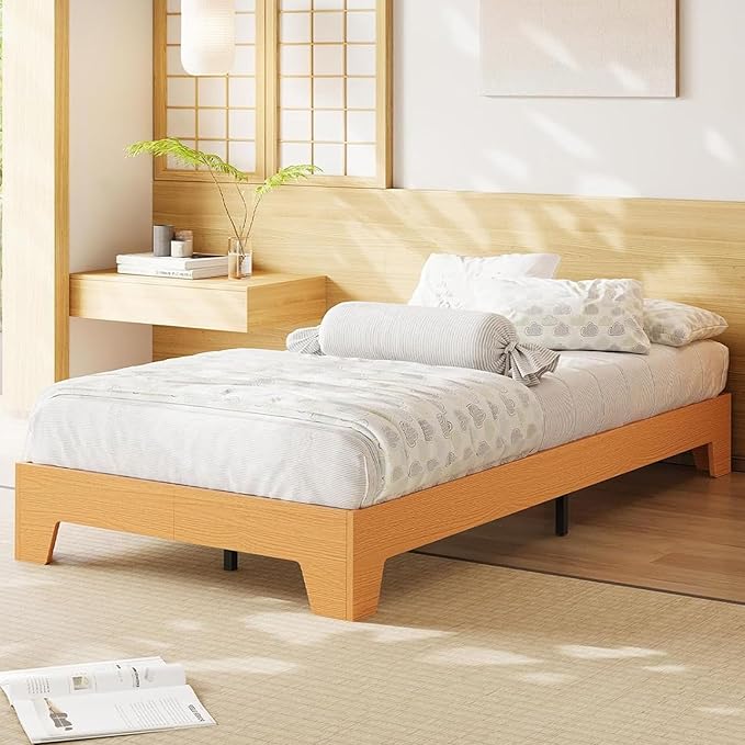 Garvee Wood Platform Bed Frame, Twin XL Bed Frame, Wood Slat Support, No Box Spring Needed, Easy Assembly, Noise-Free Design, Underbed Space for Storage