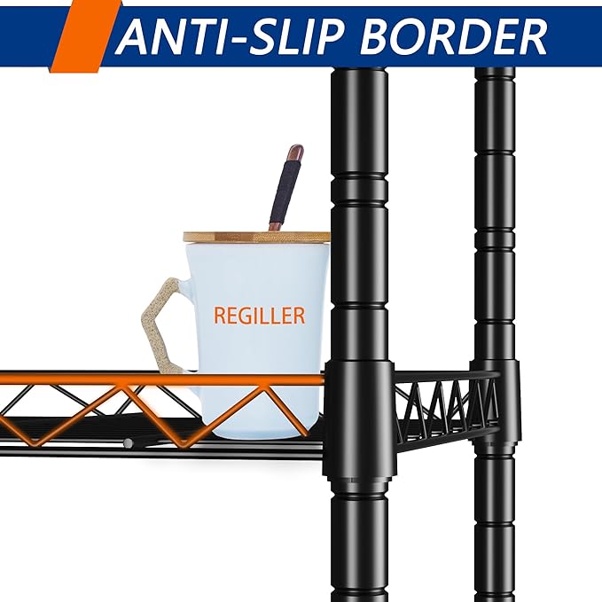 REGILLER 5-Wire Shelving Metal Storage Rack Adjustable Shelves,Standing Storage Shelf Units for Laundry Bathroom Kitchen Pantry Closet(Black,11.8" D x 16.6" W x 53.5" H)