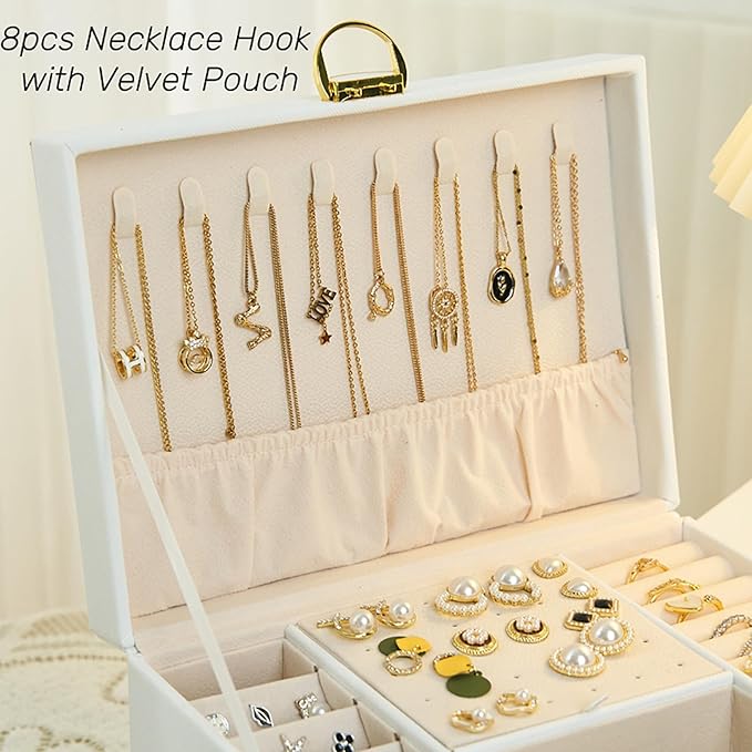 3 Layer Jewelry Box, Jewelry Holder Organizer with Jewelry Organizer Drawer, Large Jewelry Boxes & Organizer with Velvet Earring Organizer, Lockable Jewelry Holder, Unique Gifts for Women Mom (White)