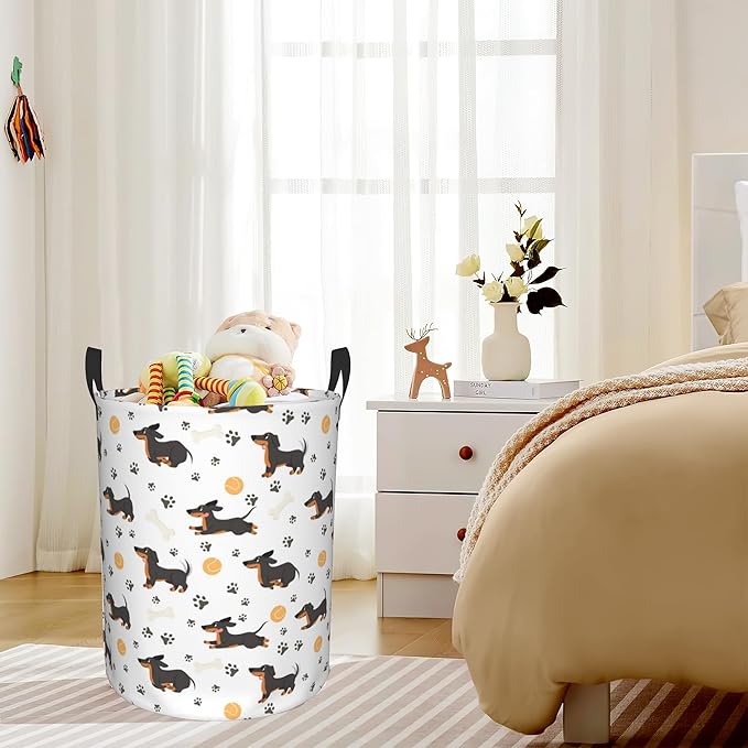 Dachshund Dog Paws Laundry Basket,Waterproof Foldable Laundry Hamper,Dirty Clothes Laundry Basket, Linen Bin Storage Organizer for Toy Collection 16" x 20"