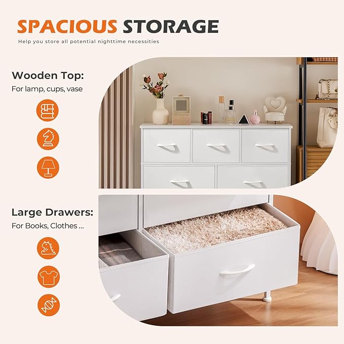 Sweetcrispy Dresser with 9 Drawers for Bedroom, Fabric Dresser Storage Tower, Chest of Drawers Organizer Unit, Storage Cabinet for Hallway, Closets, Steel Frame, Wood Top