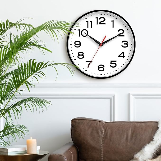 Wall Clock 16 Inch Silent Non-Ticking Modern Clock Battery Operated Classic Simple Minimalist Analog Decorative for Kitchen, Living Room,Office, Bedroom, Bathroom (Black)