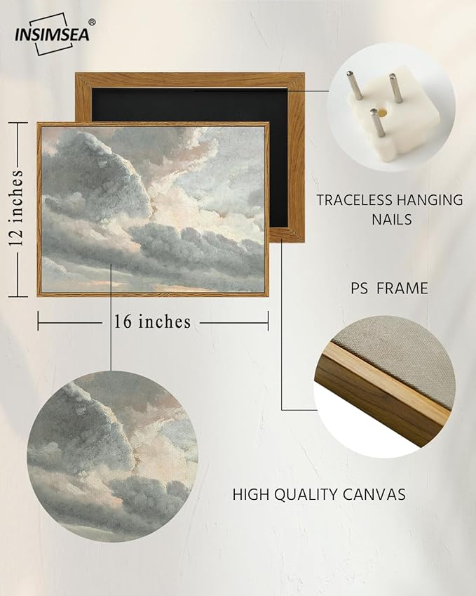 InSimSea Framed Canvas Wall Art Vintage Decor, Room Decor Classical Oil Painting Canvas Prints Study of Clouds with a Sunset near Rome Vintage Landscape Wall Art Home Decor, 12"x16"
