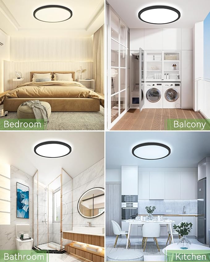 zemty 23 Inch LED Flush Mount Ceiling Light, Super Slim 56W 5040lm LED Ceiling Light, 3 Color Temperature in One 3000k/4500k/6000K Round Light Fixture for Bedroom, Kitchen, Dining Room (Black)