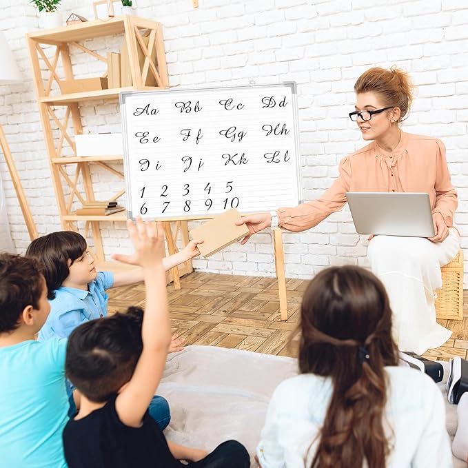 Lincia Magnetic Dry Erase Whiteboard with Lines, 24" x 18" White Board Planner for Wall, Planning Board Magnetic Ruled Dry Erase Whiteboard with Aluminum Frame for Home School Classroom Office(Line)