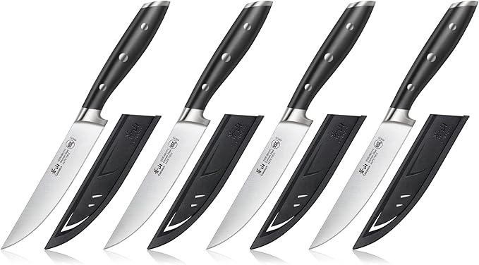 Cangshan ALPS Series 502780 German Steel Forged 4-Piece Steak Knife Set with Sheaths, Black