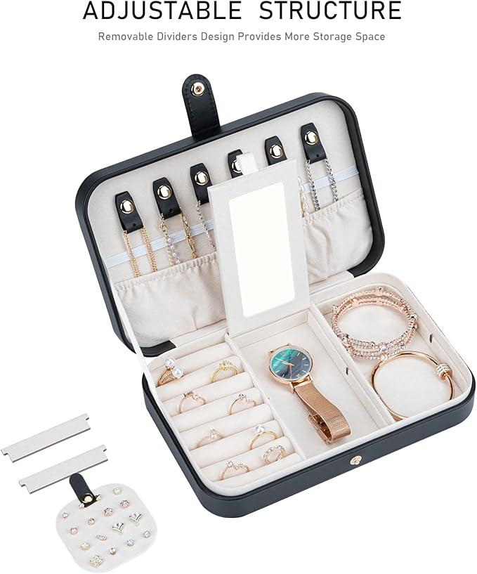 Small Jewelry Box, Travel Jewelry Case Portable Jewelry Boxes for Women, 2-Layer Jewelry Travel Organizer, Gift for Women Girls, Black B