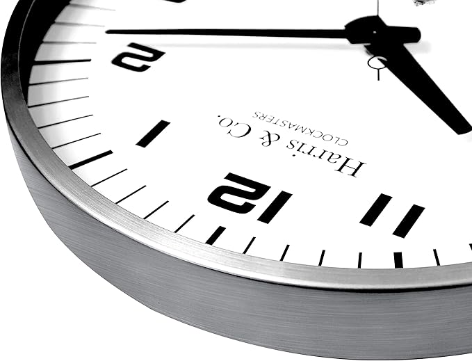 HARRIS & CO. CLOCKMASTERS ( 14 inch Premium Luxury Metal Wall Clock with Glass and Silent Sweep Noiseless Technology, Gun Gray Metal Frame Model Name - Park Lane