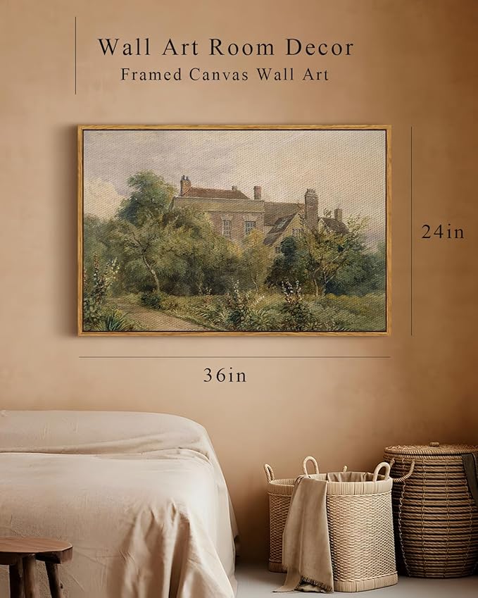 InSimSea Framed Canvas Wall Art Vintage Decor, Home Decor Classical Scenery Landscape Cottage Paintings Prints, Large Prints Artwork, Wall Decorations for Living Room Bathroom, 24"x36"