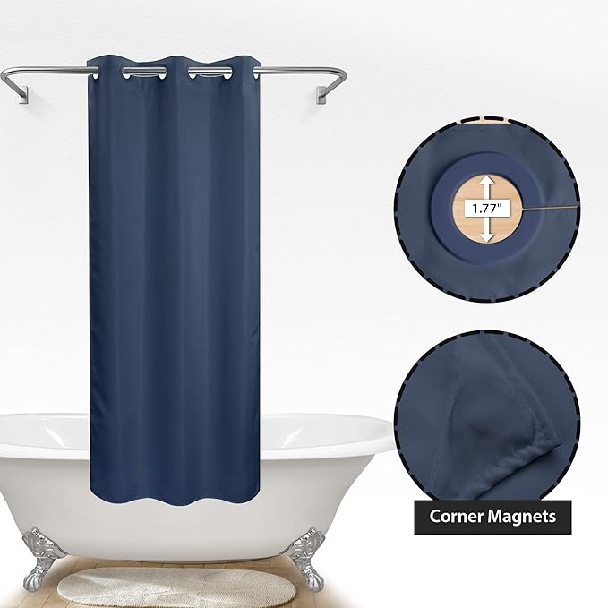 River Dream Stall Size No Hook Navy Blue Shower Curtain Soft Microfiber - 36" Wide Small Fabric Shower Curtain Set for Narrow Stall, Waterproof & Washable, Bottom Magnets, Navy Blue, 36x74