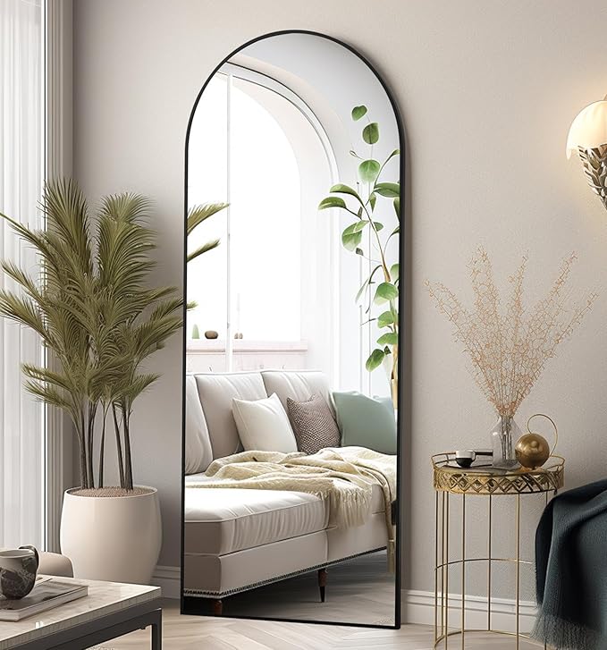 Floor Mirror, 64"x21" Black Full Length Mirror, Arched Mirrors Full Length, Freestanding Mirrors, Arch Floor Length Mirror with Thin Aluminum Frame Hanging or Leaning, Wall Mounted Mirror for Bedroom